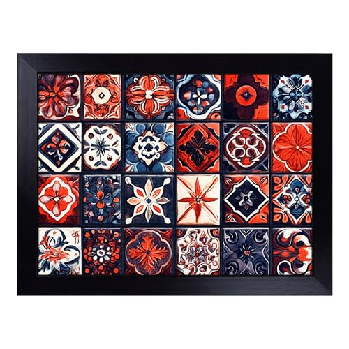 Lap Tray with Bean Bag Cushion, Patchwork Pattern - Handmade in the UK, Raised Wooden Edge, Padded Cushion, Heat-Resistant Wipe-Clean Surface, for Meals, Laptops and Crafts