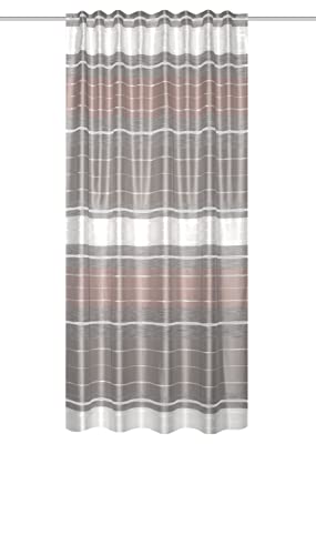 Home Fashion Anouk 85145 Curtain Decorative Fabric Horizontal Stripes with Effect Fringe Rose 160 x 140 cm