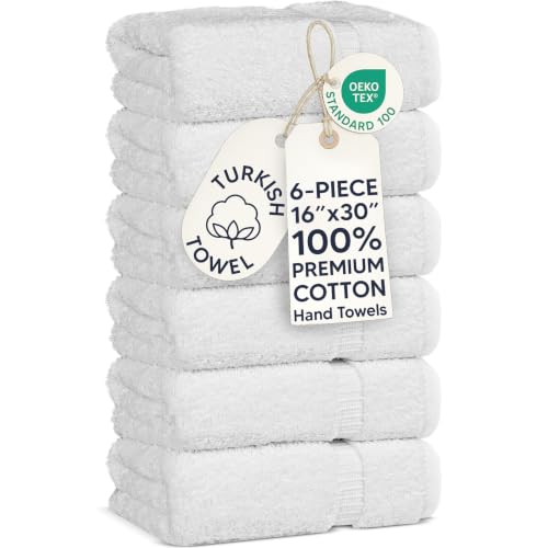Chakir Turkish Linens - Hotel & Spa Quality 100% Cotton Premium Turkish Towels - Soft & Absorbent (6-Piece Hand Towels, White)