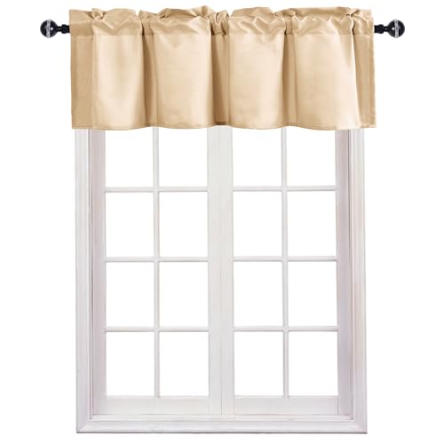 JIUZHEN Valance Curtains for Kitchen Window Valances for Living Room/Basement Window Curtains Bathroom Thermal Insulated Short Rod Pocket Curtain Panels, Beige,42 x 12 Inches,1 Panel