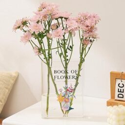 PORPAN Modern Book Vase for Flowers - Clear Acrylic, Shaped Like a Book, Ideal for Home, Living Room, Dining Table