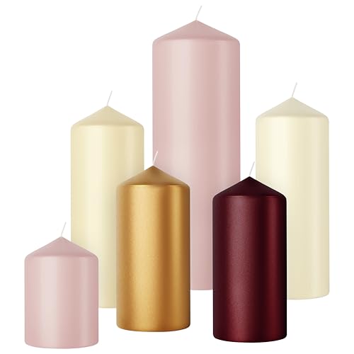 Bolsius Smooth Pillar Candles - Set of 6 - Haptic Luxury - Decorative Household Candles - Long Burn Time - Unscented - Natural Plant-Based Wax - Palm Oil Free