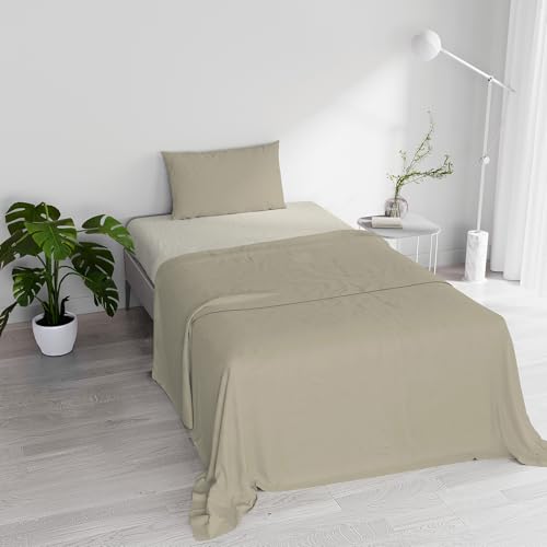Italian Bed Linen 100% Cotton Natural Color, Taupe/Cream Bed Set, Single