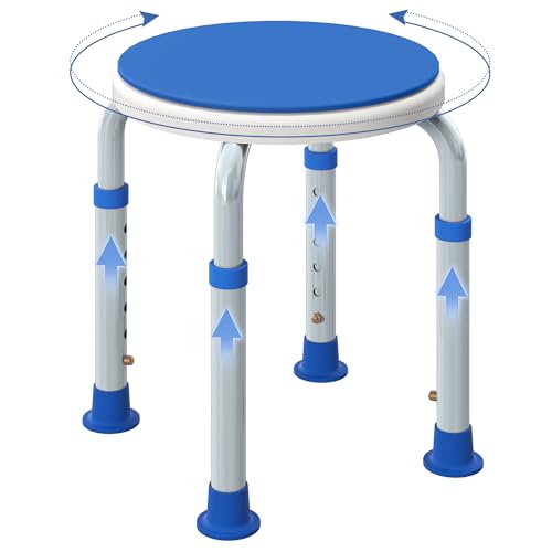 HOMCOM 360° Swivel Seat Bath Shower Stool, Adjustable Height Shower Chair with Aluminium Frame Non-Slip Feet Chair Safe Support Home Assistance, Blue