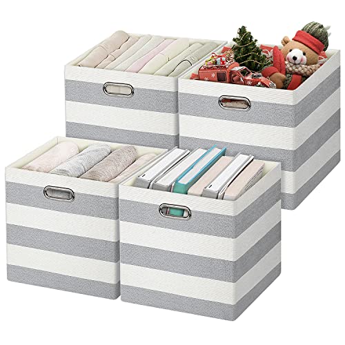 Posprica Kallax Cube Storage Boxs,33??33cm Storage Cube Basket Bins,Fabric Drawers Containers for Office,Closet, Toys, Laundry - Set of 4,Grey/beige