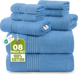 Utopia Towels - 600 GSM 8-Piece Premium Towel Set, 2 Bath Towels, 2 Hand Towels and 4 Washcloths -100% Ring Spun Cotton - Machine Washable, Super Soft and Highly Absorbent (Electric Blue)