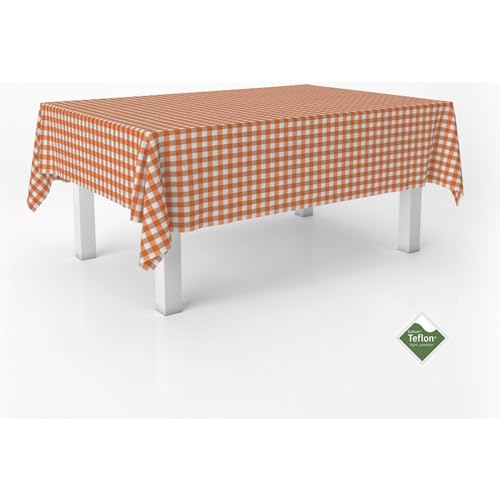 ECOMMERC3 - Stain Resistant Vichy Tablecloth for Rectangular Table Size 140 Round - Vichy Tablecloth Extra Soft and Waterproof Touch Orange