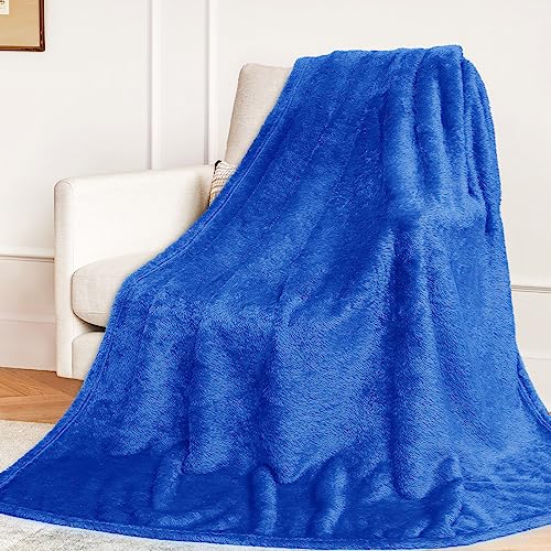 MUGD Royal Blue Throw Blanket for Couch - Soft Fleece Fuzzy Blue Blankets Women Girls Warm Blanket for Bed