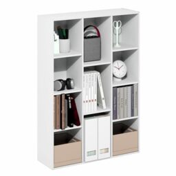 Furinno LUDER Book Shelf, 11-Cube Bookcase, Standing Bookshelf, Open Storage Shelf, Closed Back, Easy Assembly, 23.9cm x 73.9cm x 105.9cm, for Home Office, Living Room, Plain White