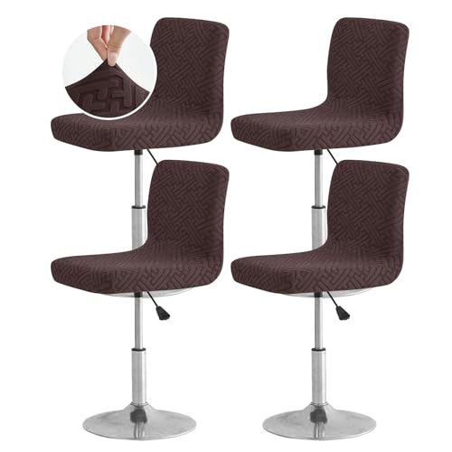 FUANGUI Bar Stool Covers with Backs, 4 Pack Stretch Bar Stool Chair Covers, Knitted Jacquard Bar Stool Covers,Washable Bar Chair Covers Swivel Barstool Slipcovers (Knitted Coffee 01)