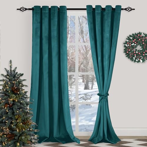 XWZO Teal Velvet Curtains 120 Inches Long, Elegent Soft Luxury Curtains for Living Room, Thermal Insulated Room Darkening Teal Curtain for Bedroom Decor, Velvet Drapes Set 2 Panels