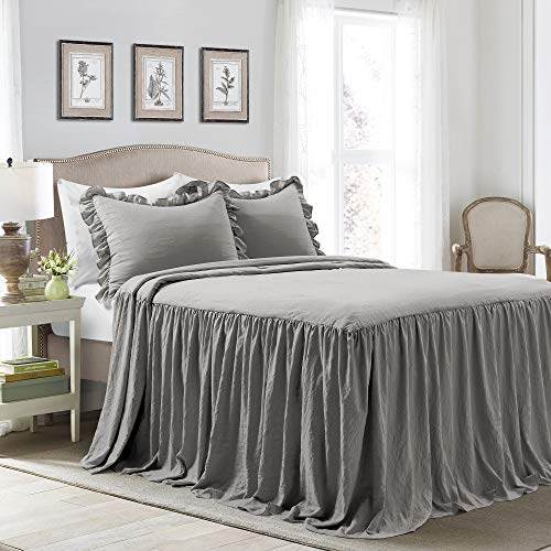 Lush Decor Ruffle Skirt Bedspread Bed Cover, Polyester, Dark Gray