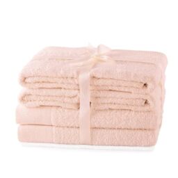 AmeliaHome Amari Hand Towel Set Light Pink 4 Hand Towels 50 x 100 cm and 2 Bath Towels 70 x 140 cm 100% Cotton Quality Absorbent Pink