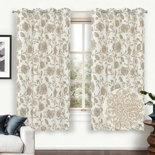 DriftAway Linen Floral Paisley Blackout Curtains Grommet, W52 x L63, Taupe - Floral Curtains, Farmhouse, Jacobean, Bedroom, Living Room, Thermal Insulated, Linen Blend, Lined, Room Darking