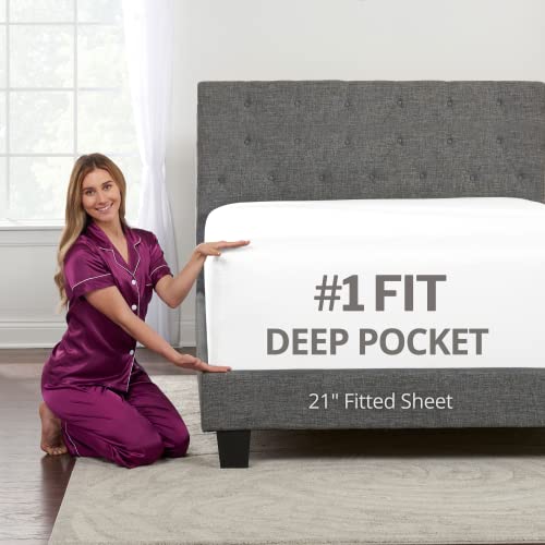 Deep Pocket Fitted Sheet – 17” - 21” Inch + Extra Deep Pocket Fitted Sheet Only - 1 Bed Sheet with Deep Pockets for Pillow Top Mattress Soft Queen Size Sheets White