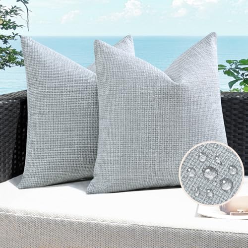 Artscope Outdoor Waterproof Throw Pillow Covers 16x16 Inch Decorative Linen Outdoor Pillows Cushion Case for Patio Couch Sofa - Blue Grey