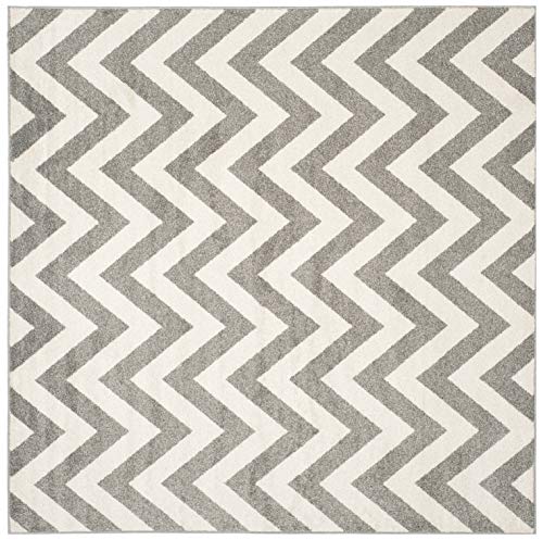 Safavieh Chevron Indoor/Outdoor Woven Square Area Rug, Amherst Collection, AMT419, in Dark Grey / Beige, 213 X 213 cm for Garden, Patio or Any Outdoor Space