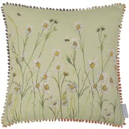 Voyage Maison Ellaphie Cushion Cover – Watercolour Wildflowers Honey Bees Cotton Blend Country Style Decorative Case (Sage - 50x50cm)