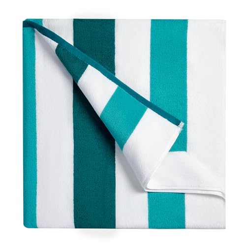 "Bornbay Cotton Oversized Beach Towel - Extra Large 40""X70"" Plush Thick Pool Towel, XL Fluffy Cyan Green Beach Towels Stripe Swimming Towel for Adults Mens Women"