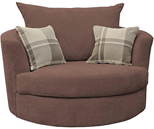 Sofas and More Large Swivel Round Cuddle Chair Fabric (Chocolate)
