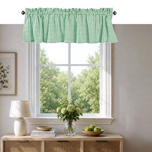 Softopia Cotton Set of 2 Valance Curtains for Windows 54x15 for Living Room Bedroom Kitchen Windows Bathroom, 100% Cotton Farmhouse Vintage Curtain Valances Rod Pocket -Lemon Green