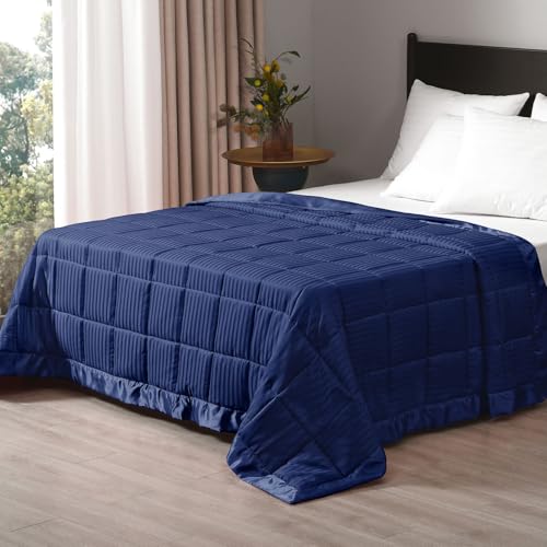 "downluxe Queen Size Weighted Blanket 15lbs for Adult with Glass Beads, Heavy Blanket with Satin Trim (90""x90"", Navy Blue)"