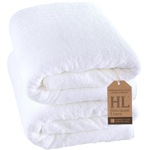 Hammam Linen Jumbo Large Bath Towels 2-Pack 35 x 70 Inches Soft and Absorbent, Premium Quality 100% Cotton Towels (White, Bath Sheet)