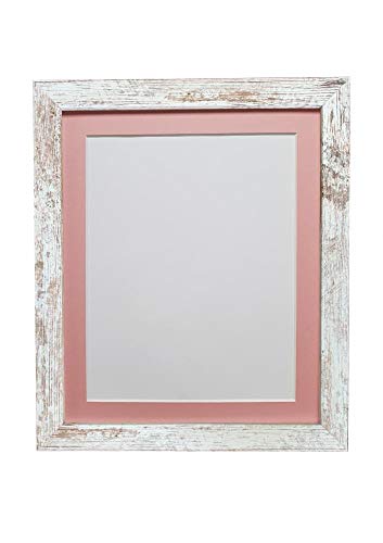 FRAMES BY POST H7 Picture Photo Frame, Distressed White Pink Mount, 6 x 4 Image Size 4.5 x 2.5 Inch