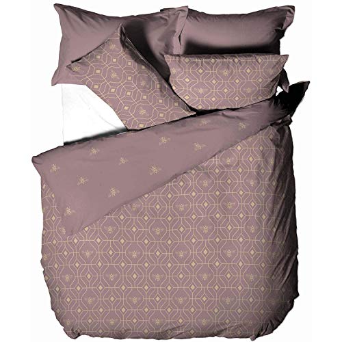 furn. Bee Deco Duvet Cover Set - Honeycomb Geometric Bumble Bee Reversible Bedding (Blush - Super King)