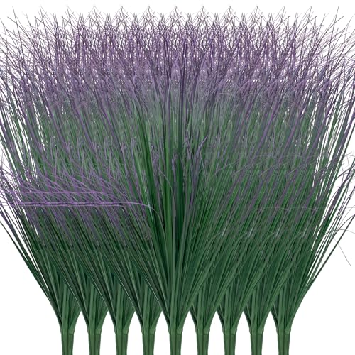 LUZOGA 36Pcs Artificial Grass Plants, Faux Shrubs Wheat Grass, Artificial Tall Grass Fake Plants for Outdoor Decor,Artificial Greenery Stems Weed for Room Indoor Home Decor???Green Purple Tail???