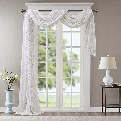 "Madison Park Grey White Sheer Curtains For Kitchen, Transitional Fabric Sheer Curtain For Living Room, Irina Embroidered Curtain Sheers, 50"" W X 216"" L, 1-Panel Pack"