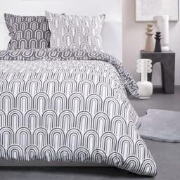 TODAY Sunshine Double Duvet Cover Set Geometric Printed Rounded Cotton - White and Grey - 220 x 240 cm