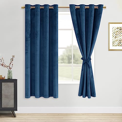 DWCN Blackout Velvet Curtains ??? Navy Blue, with Eyelets, Thermal Insulated, Bundled, Window Treatment Set, Home Decor, Modern Curtains for Bedroom, Living Room, W 52 x L 63, 2 Panels