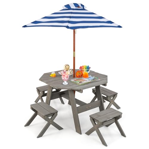 GYMAX Kids Picnic Table Set, Wooden Toddler Garden Table (Grey)