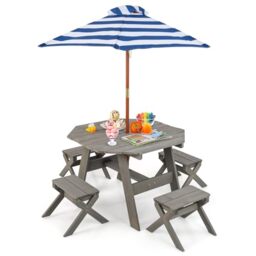 GYMAX Kids Picnic Table Set, Wooden Toddler Garden Table (Grey)