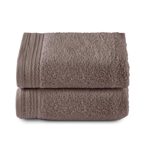 RIZO Top Towel - Set of 2 Hand Towels - Bath Towels - 100% Combed Cotton - 600 g/m2 - Measure 100 x 50 cm - Mink