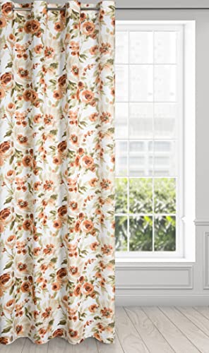 Eurofirany Mila Microfibre Curtain with Floral Pattern and Eyelets 140 x 250 cm Airy Light Semi-Transparent Patterned White and Brick Red