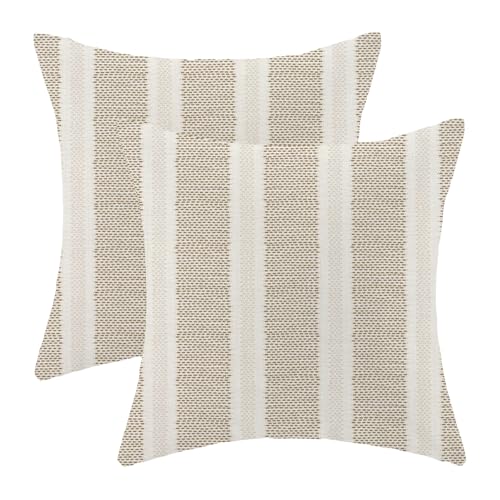 AEIOAE Brown Pillow Covers 18 x 18 Inch, Beige Boho Polka Dots Striped Decor Throw Pillows for Couch Bed, Geometric Modern Farmhouse Outdoor Decorative Pillowcase Linen Cushion Cover Set of 2