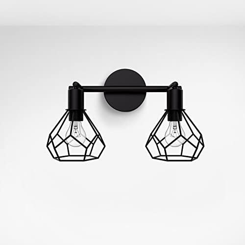 EMKE Industrial Wall Light, Black Diamond Lampshade Retro Wall Sconces, Indoor E14 Vintage Lighting for Living Room, Bedroom, Kitchen and Hallway (Without Bulb)