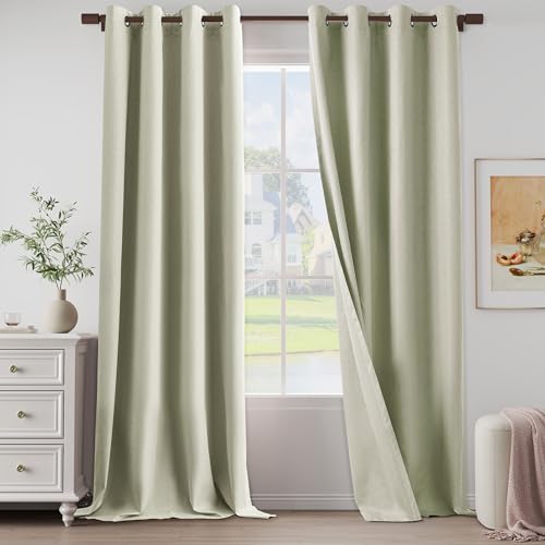 "Extra Lenght 100% Blackout Curtains 120 Inch Length 2 Panels Set for Living Room, Bedroom, Light Weight Curtains with Grommets Top, Full Blackout Curtains Privacy Protection, Beige, 52"" W x 120"" L"