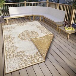 NORTHRUGS Cebu Indoor and Outdoor Reversible Rug - Flat Weave, Orient Design, Vintage, Oeko-Tex, Weatherproof and UV-Resistant for Balcony, Patio, Garden - Ochre, 80 x 150 cm