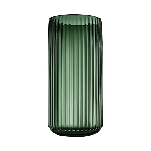 Dinyeo Large Cylinder Ribbed Green Glass Flower Vase for Farmhouse Dining Table Centerpieces Decor