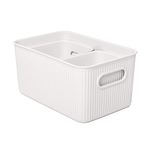 TATAY Plastic Storage Basket Baobab - Set of 3 Organizer Boxes - Integrated Handles - Compact and Versatile Design - Recycled BPA-Free Plastic - 18.7 x 27.8 x 13.3 cm, White