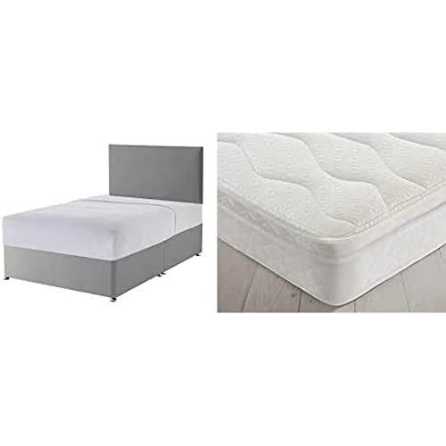 Silentnight Non Storage Divan - Slate Grey - Double with Miracoil Cushion Top Mattress - Medium Firm - Double