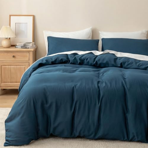 HeimenAogo Egyptian Cotton Duvet Cover Set California King, Ultra Soft and Breathable Comforter Cover with Zipper Closure, High Thread Count Long Staple Cotton Blanket Cover 3pcs, Ensign Blue