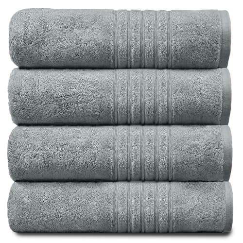 GC GAVENO CAVAILIA Luxury Pack Of 4 Bath Sheets, 100% Egyptian Cotton Towels, 450 GSM Quick Dry Towel, Silver/Grey, 80X140