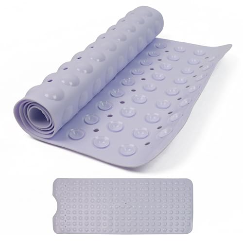 DIVCHI Shower Bath Mat Non Slip Anti Mould & Mildew With Strong Suction Cups Grip And Drain Holes Soft Rubber Shower Mats - Bathroom Mat Machine Washable (White, 100 x 40cm)