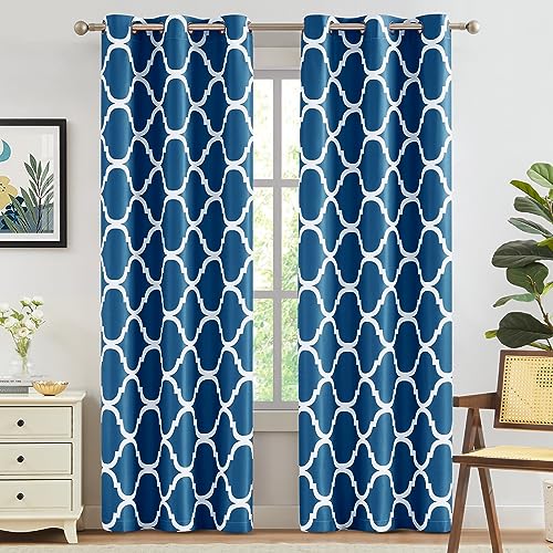 Melodieux Moroccan Fashion Thermal Insulated Room Darkening Blackout Grommet Curtains for Living Room, 42 by 84 Inch, Royal Blue (2 Panels)