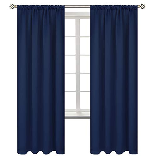 BGment Rod Pocket Blackout Curtains for Bedroom - Thermal Insulated Room Darkening Curtain for Living Room, 42 x 72 Inch, 2 Panels, Navy Blue