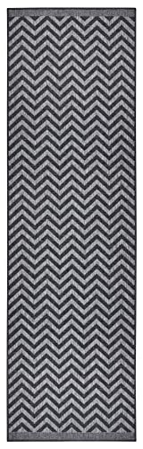 NORTHRUGS Indoor and Outdoor Palma Rug 80 x 250 cm - Reversible Rug Weatherproof Modern Design Zig-Zag Pattern Rug for Balcony Patio Garden Conservatory Living Room Rug Waterproof in Night Silver